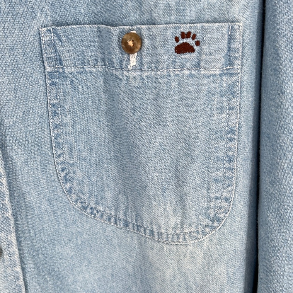 Vintage Teddy Bear Embroidered Denim Shirt XL Oversized 90s Cottagecore - Picture 5 of 8